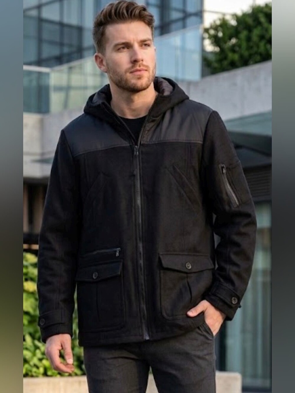 NWT Rock & Republic Black Jacket with Hood Sz XXL Men .